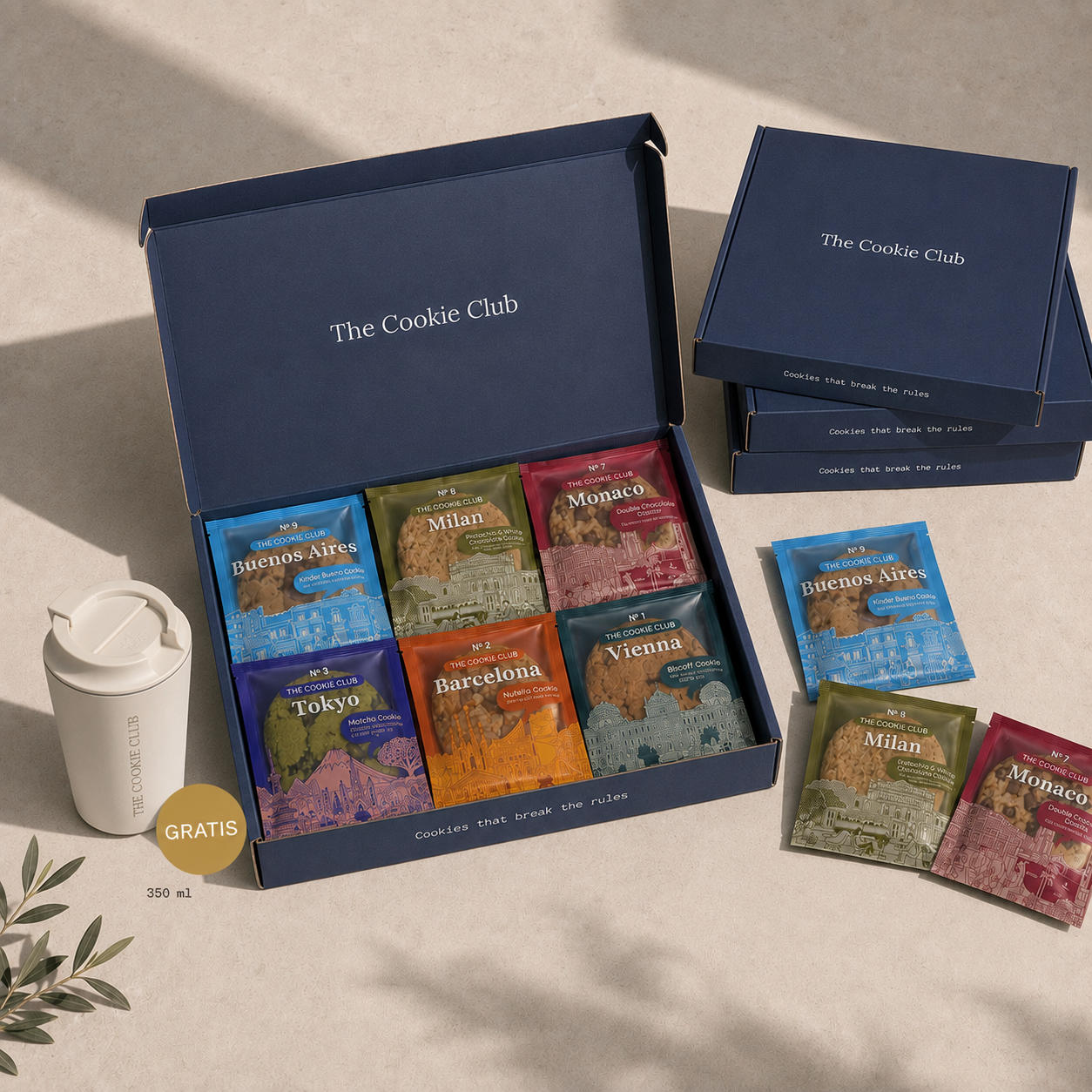 Mega Party Set – 24 Cookies in 4 Boxen (All-Flavours-Mix) mit gratis Thermobecher 350 ml von The Cookie Club